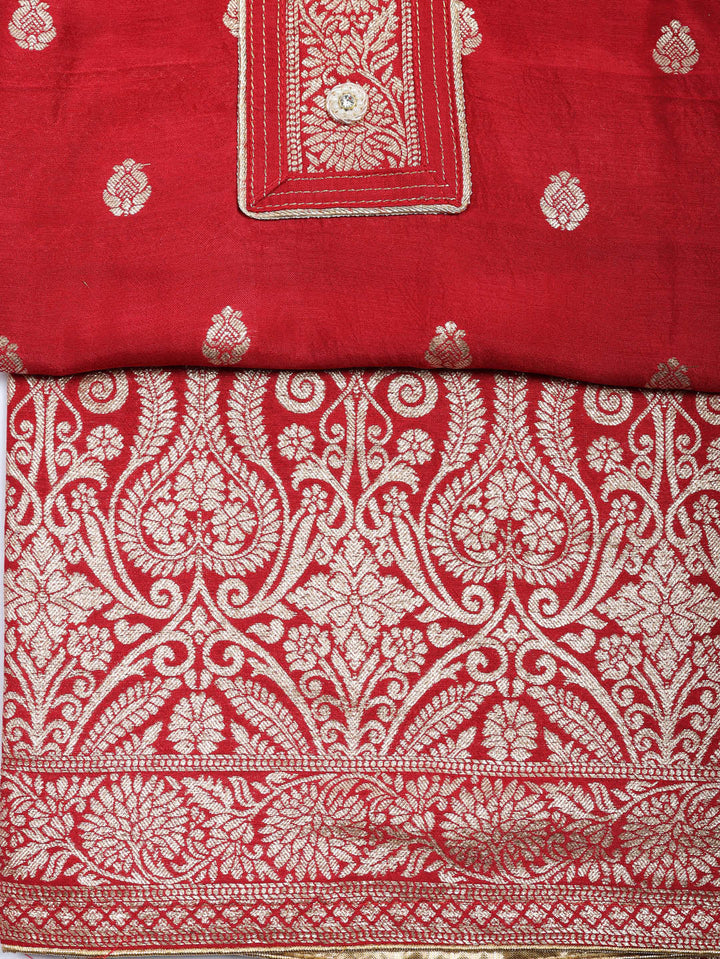 Embroidered Chanderi Unstitched Suit With Pant &amp; Dupatta