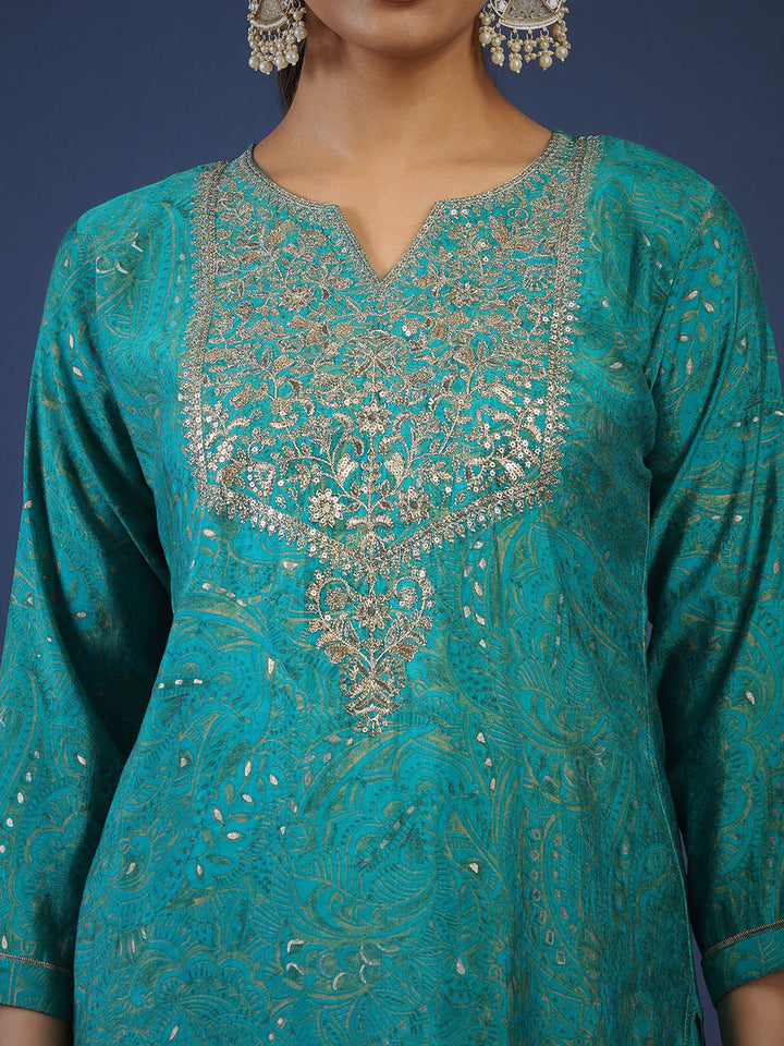 Printed Chanderi Kurta With Pant &amp; Dupatta