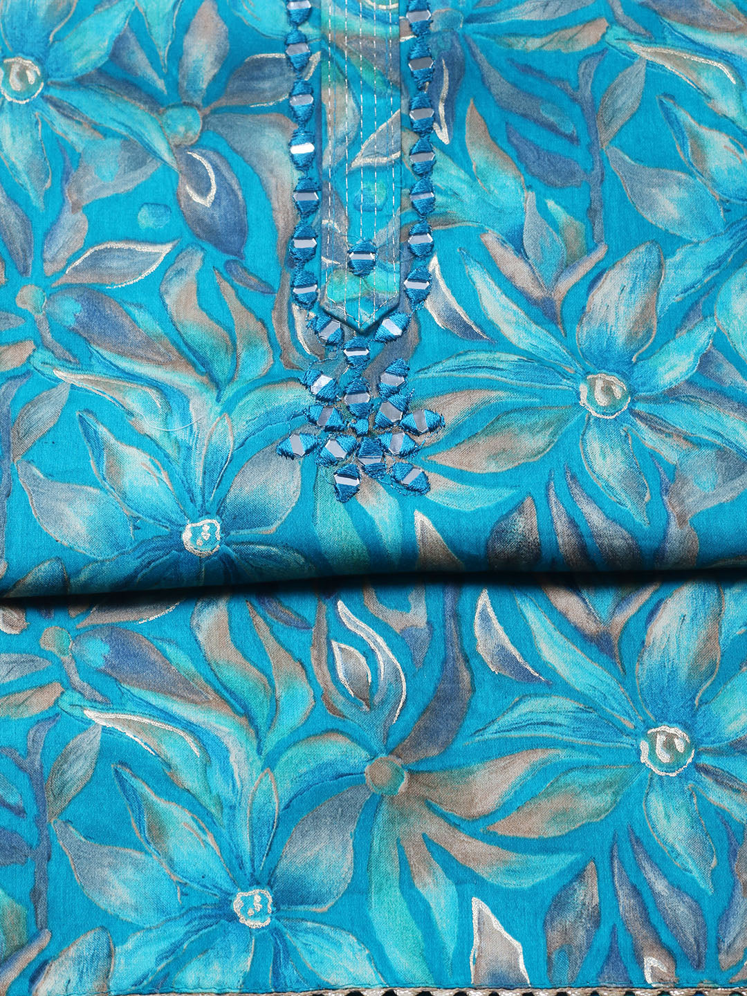 Embroidered Cotton Blend Unstitched Suit With Pant &amp; Dupatta