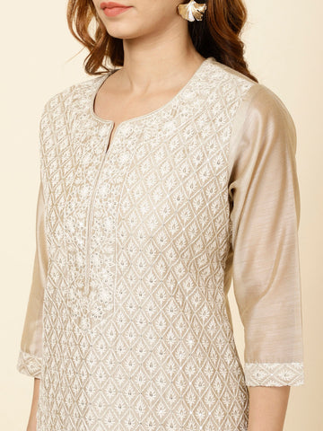 Sequence Work Embroidered Chanderi Kurta With Pants