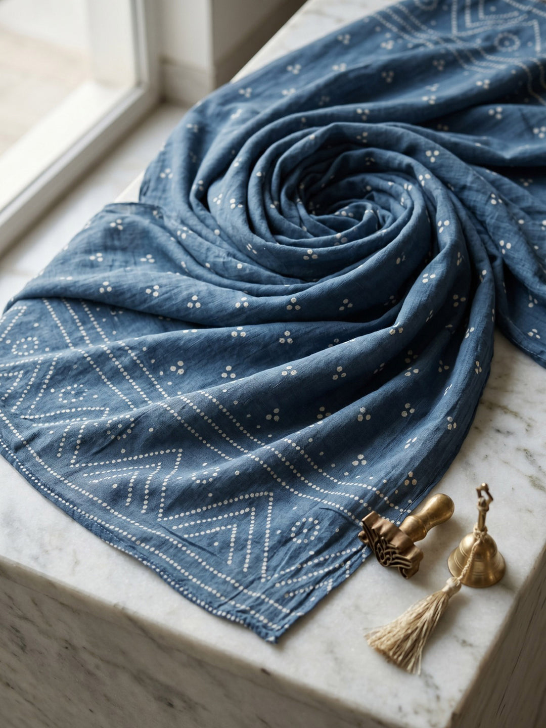 Blue Embroidered Cotton Blend Straight V Neck Suit Set