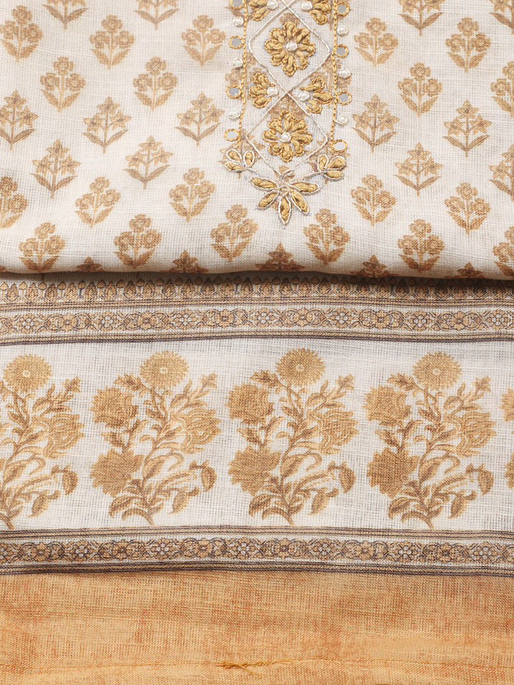 Embroidered Cotton Blend Unstitched Suit With Pant &amp; Dupatta