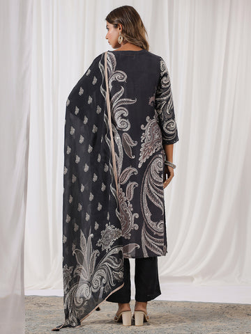 Digital Print Cotton Kurta With Pants & Dupatta