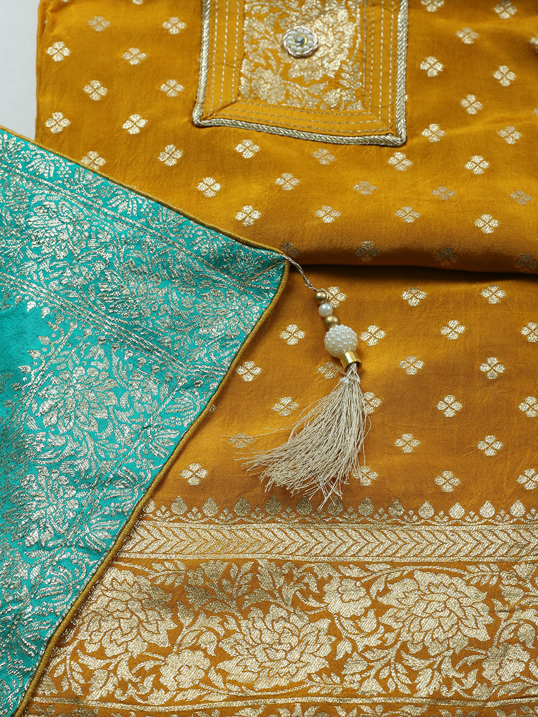 Woven Design Chanderi Unstitched Suit With Pant &amp; Dupatta