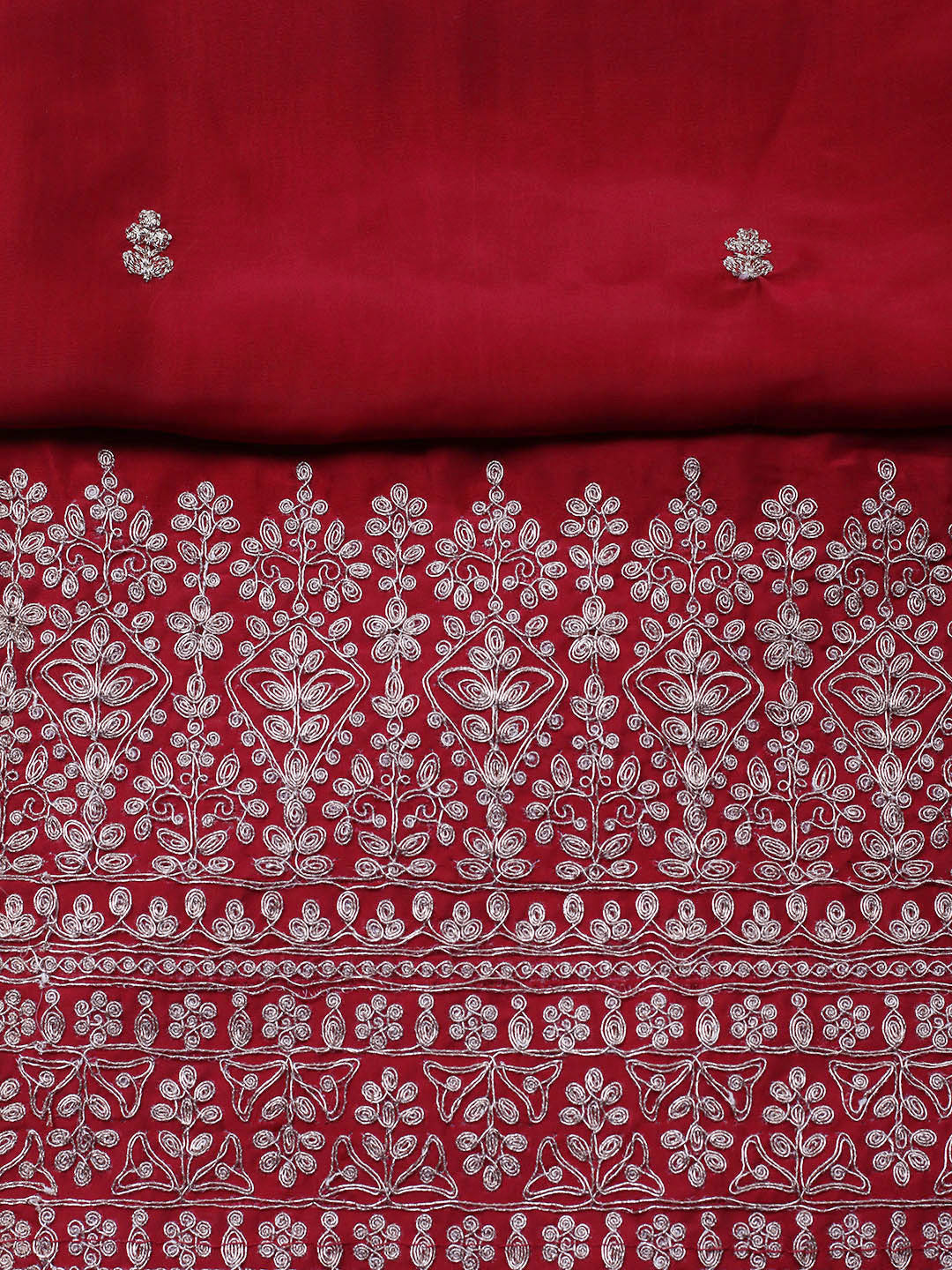 Embroidered Chanderi Unstitched Suit With Pant &amp; Dupatta
