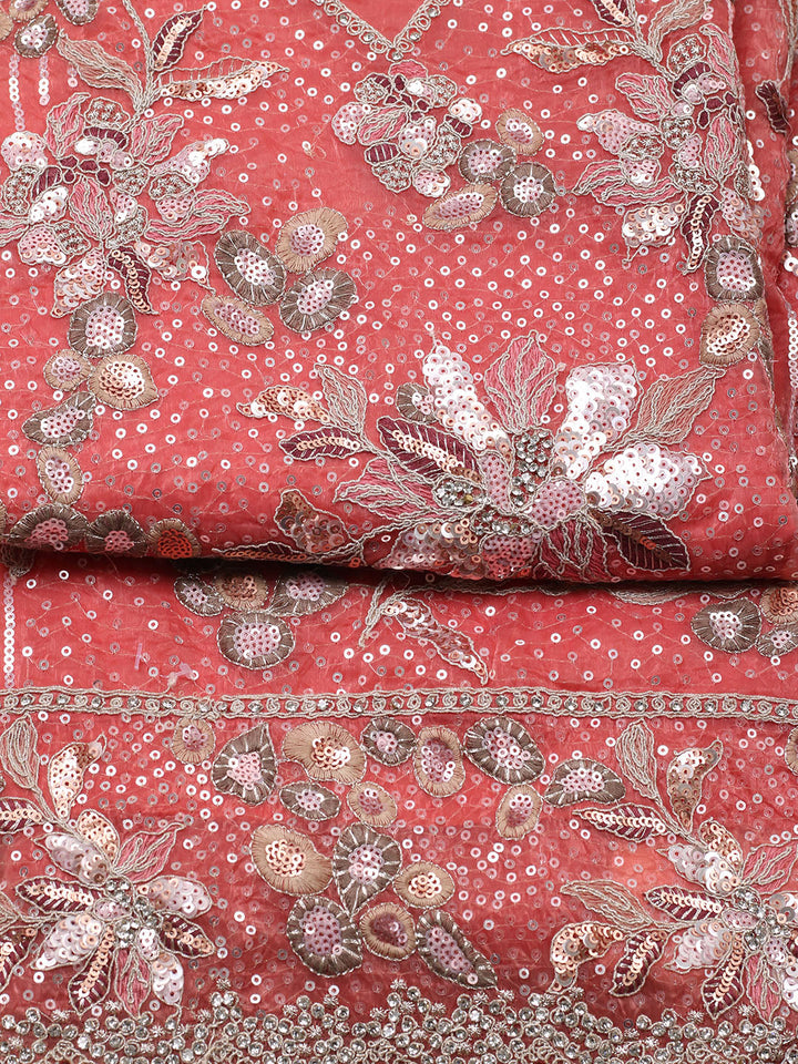 Embroidered Organza Unstitched Suit With Pant &amp; Dupatta