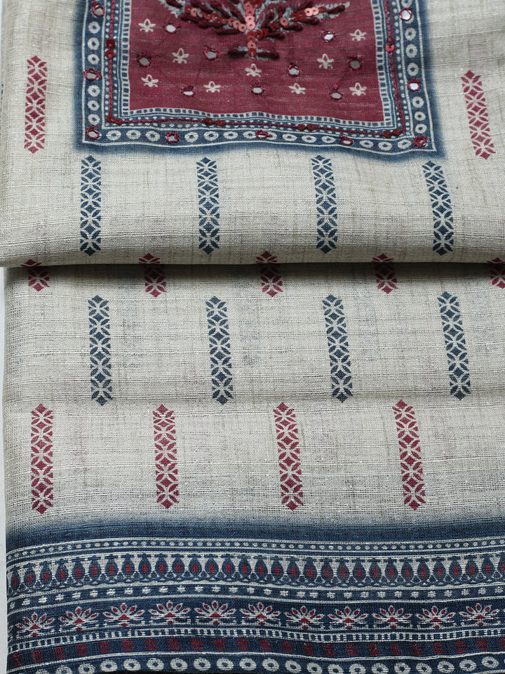 Printed Cotton Blend Unstitched Suit With Pant &amp; Dupatta