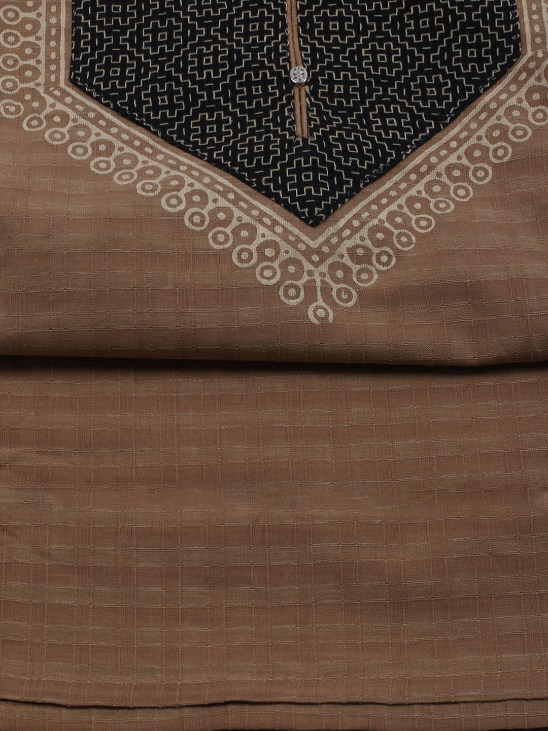 Patch Neck Cotton Blend Unstitched Suit With Dupatta