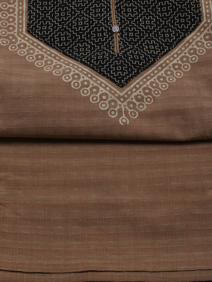 Patch Neck Cotton Blend Unstitched Suit With Dupatta