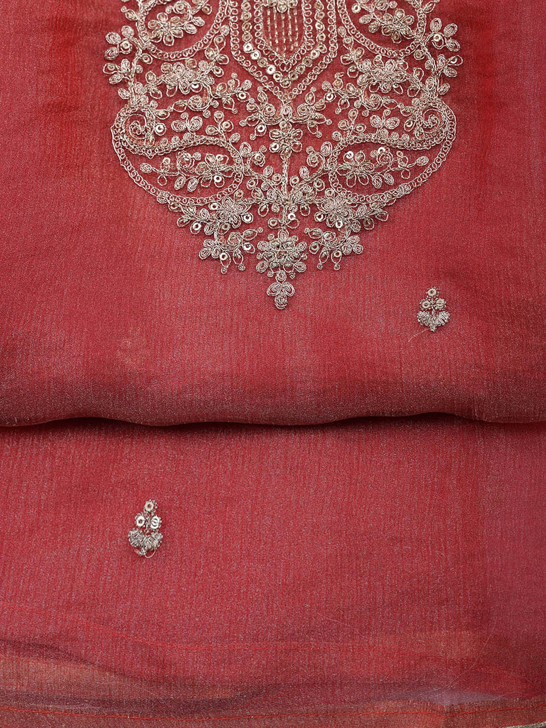 Embroidered Tissue Unstitched Suit With Pant &amp; Dupatta