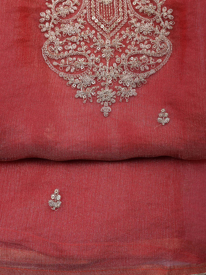 Embroidered Tissue Unstitched Suit With Pant &amp; Dupatta