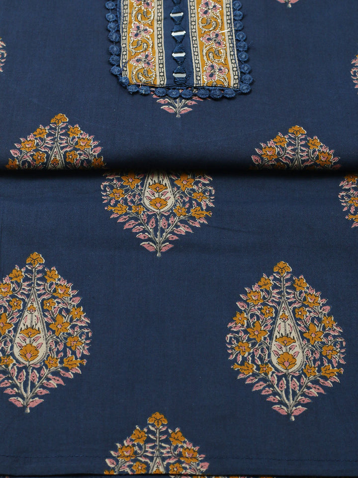 Embroidered Cotton Blend Unstitched Suit With Pant Dupatta