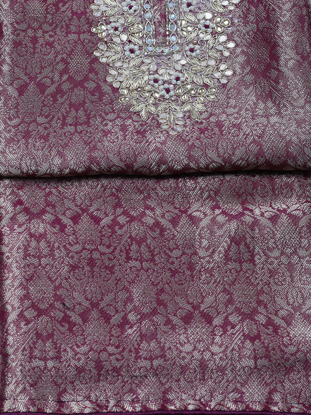 Embroidered Chanderi Unstitched Suit With Pant &amp; Dupatta