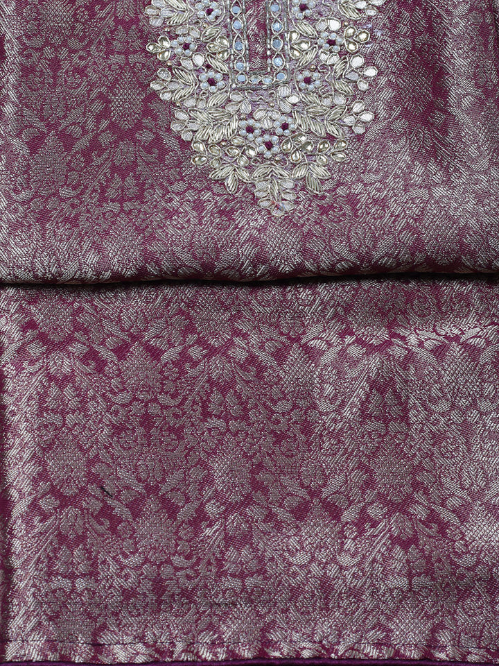 Embroidered Chanderi Unstitched Suit With Pant &amp; Dupatta