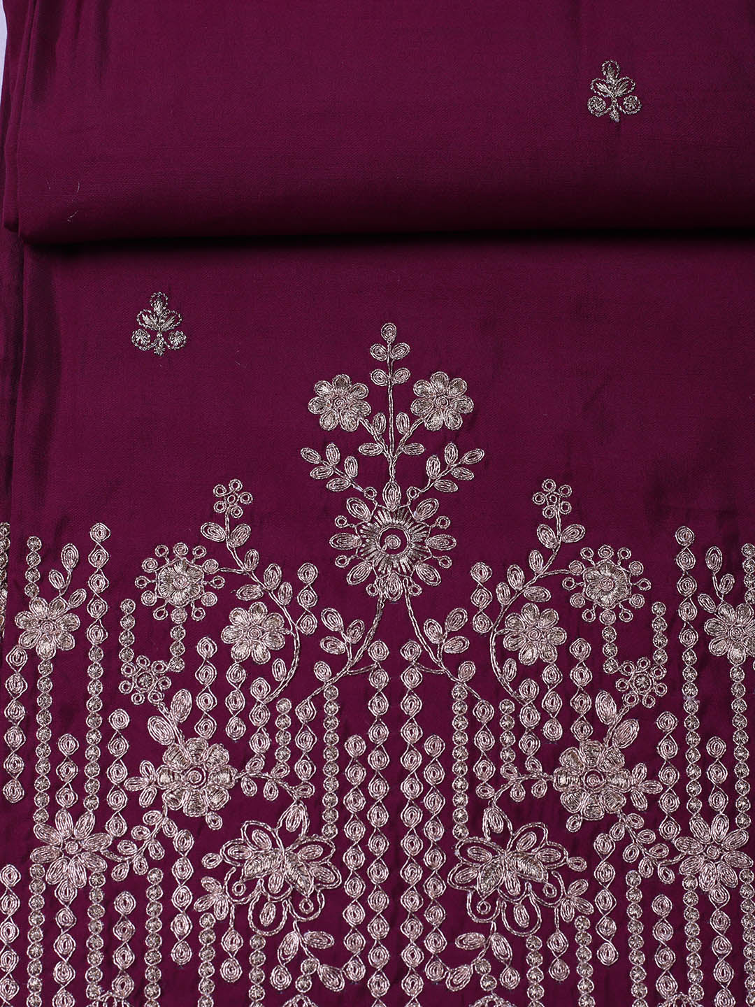 Embroidered Chanderi Unstitched Suit With Pant &amp; Dupatta