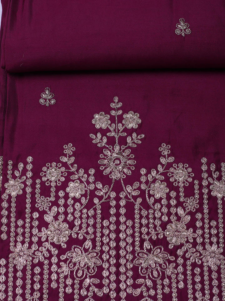 Embroidered Chanderi Unstitched Suit With Pant &amp; Dupatta