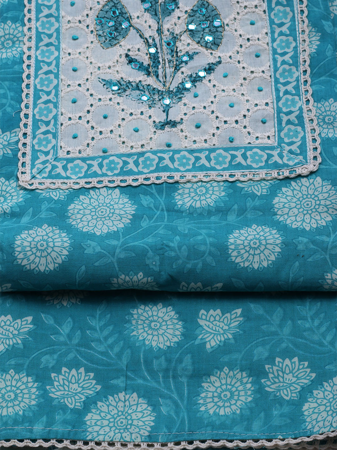 Printed Cotton Blend Unstitched Kurta With Pant &amp; Dupatta