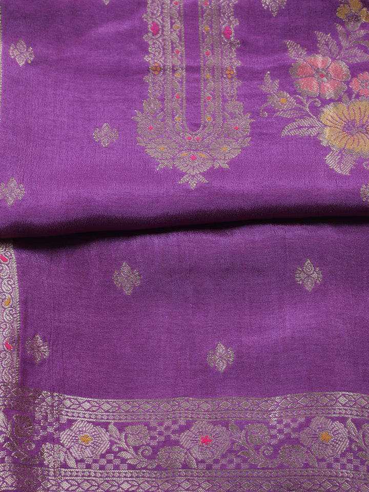 Woven Design Chanderi Unstitched Suit With Pant &amp; Dupatta