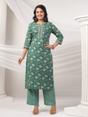 Printed Cotton Blend Kurta With Pants & Dupatta