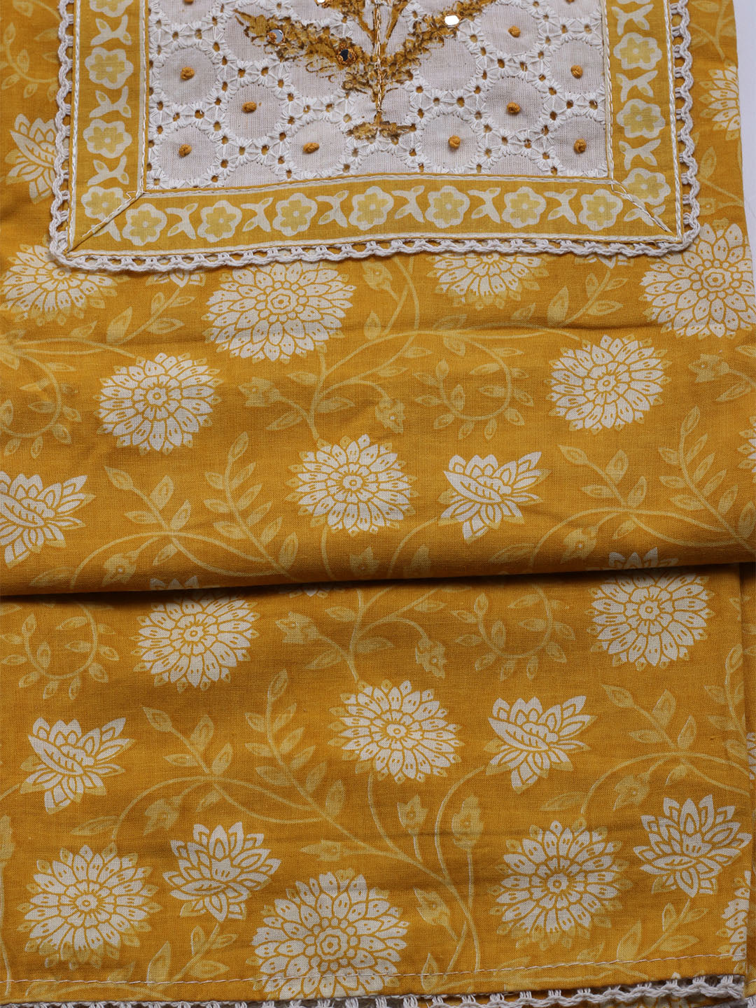 Printed Cotton Blend Unstitched Kurta With Pant &amp; Dupatta