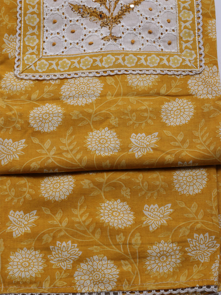 Printed Cotton Blend Unstitched Kurta With Pant &amp; Dupatta