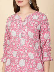 Floral Printed Cotton Kurti With Pants