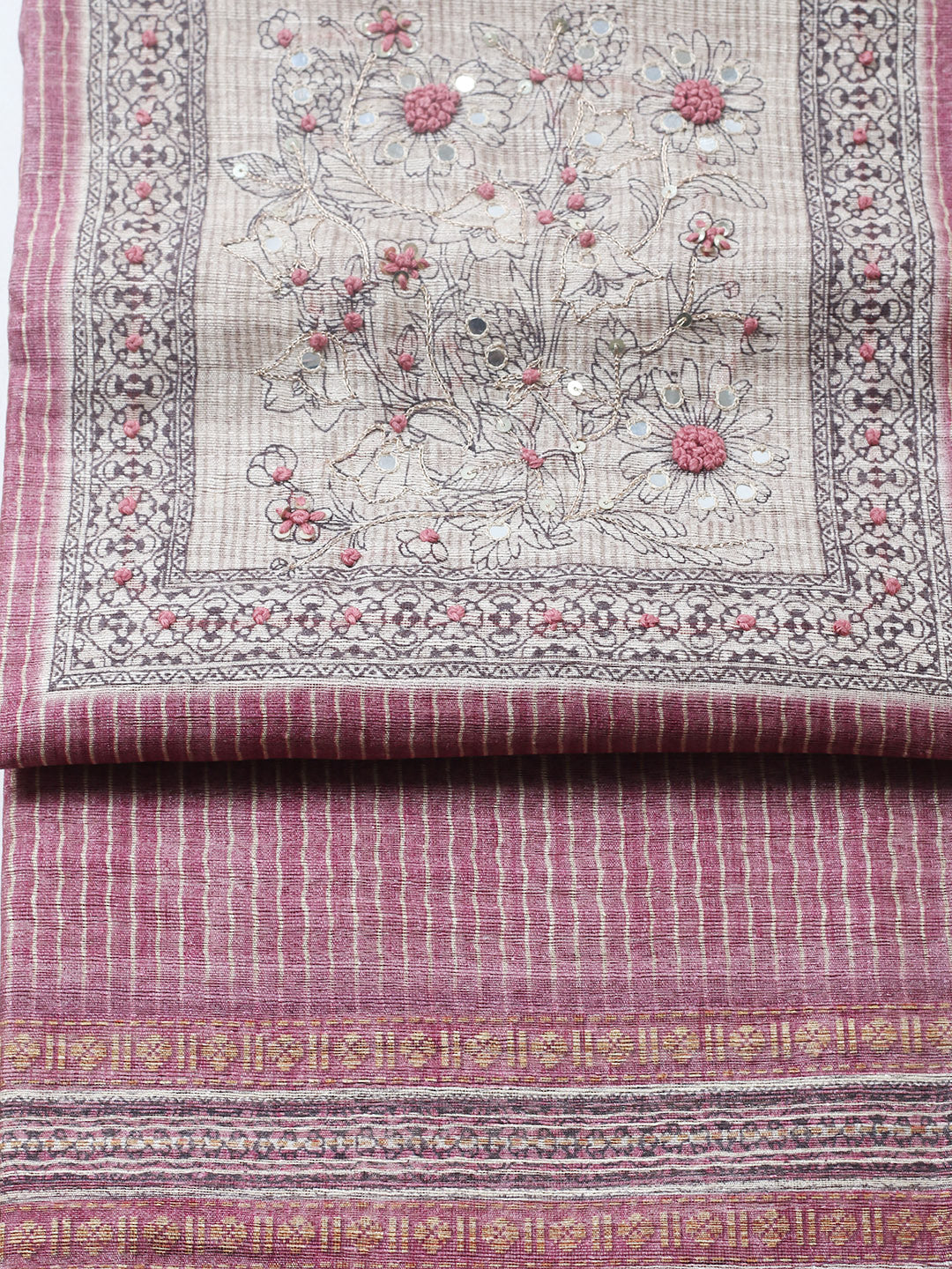 Embroidered Chanderi Unstitched Suit With Pant &amp; Dupatta