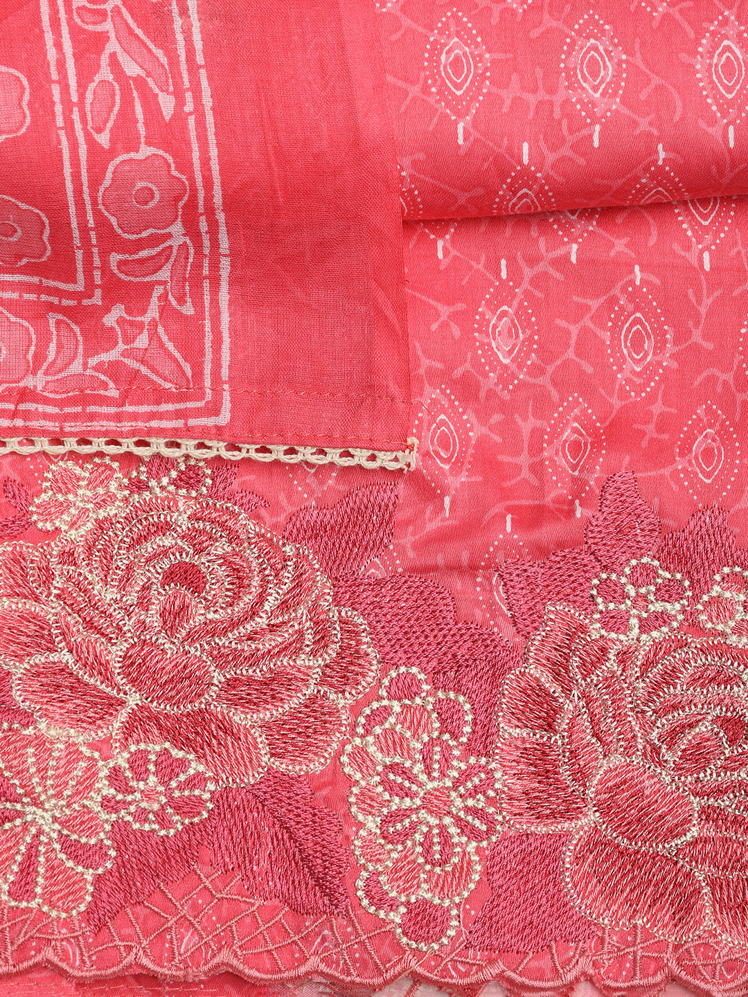 Neck Embroidered Cotton Blend Unstitched Suit With Dupatta