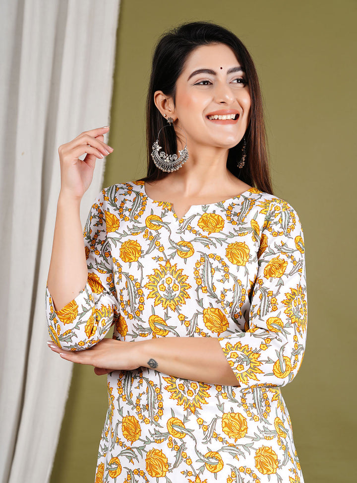 Printed Cotton Blend Kurta With Skirt