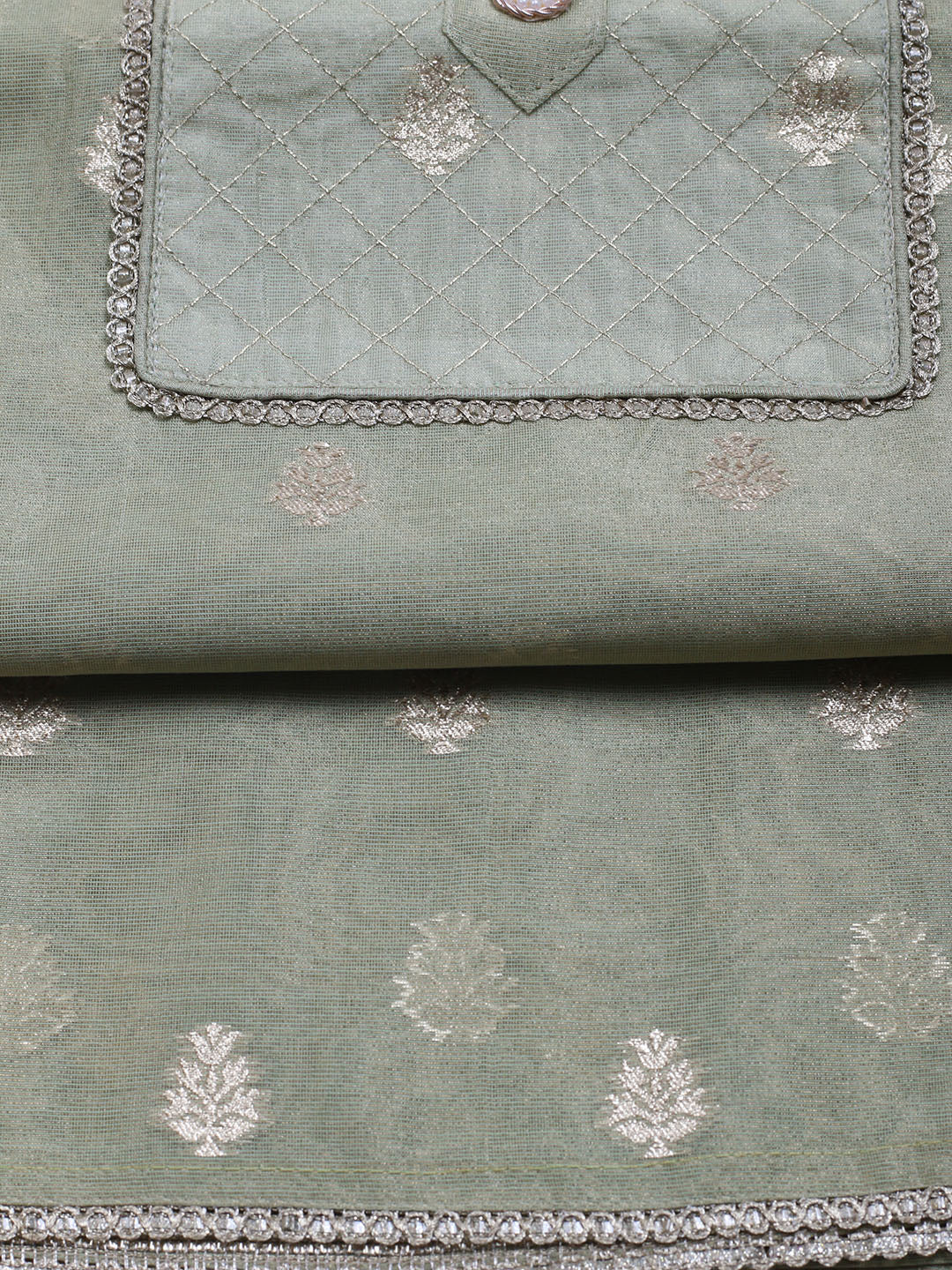 Zari Embroidered Chanderi Unstitched Suit With Dupatta