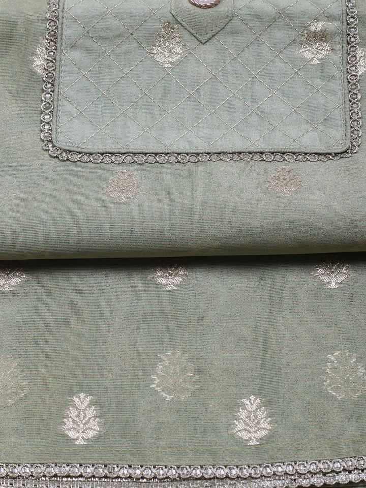 Zari Embroidered Chanderi Unstitched Suit With Dupatta
