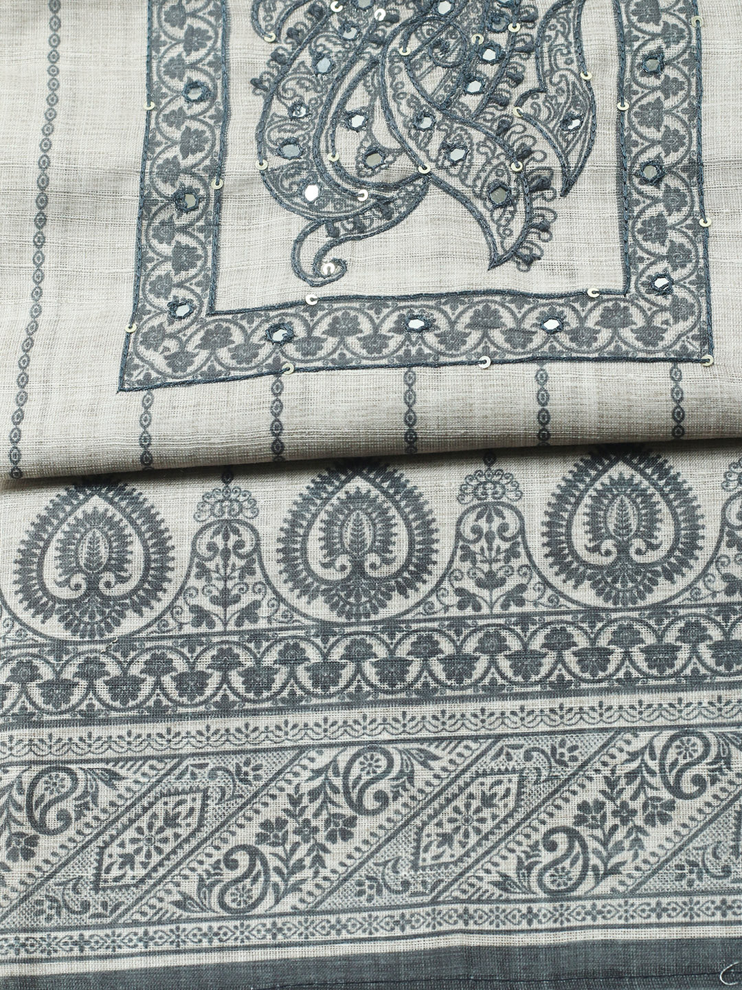 Embroidered Cotton Blend Unstitched Suit With Pant &amp; Dupatta