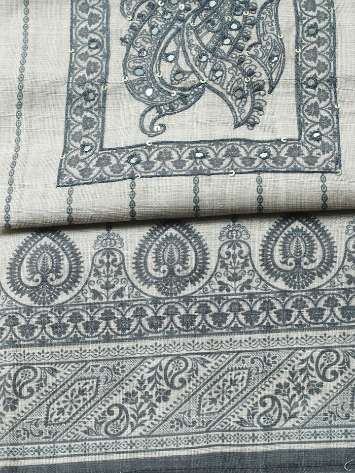 Embroidered Cotton Blend Unstitched Suit With Pant &amp; Dupatta