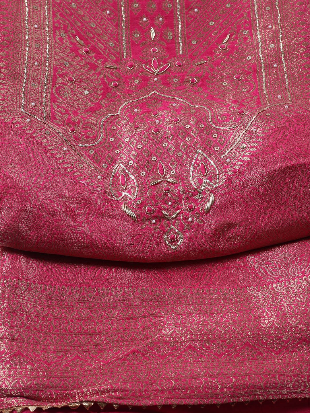 Embroidered Chanderi Unstitched Kurta With Pant &amp; Dupatta