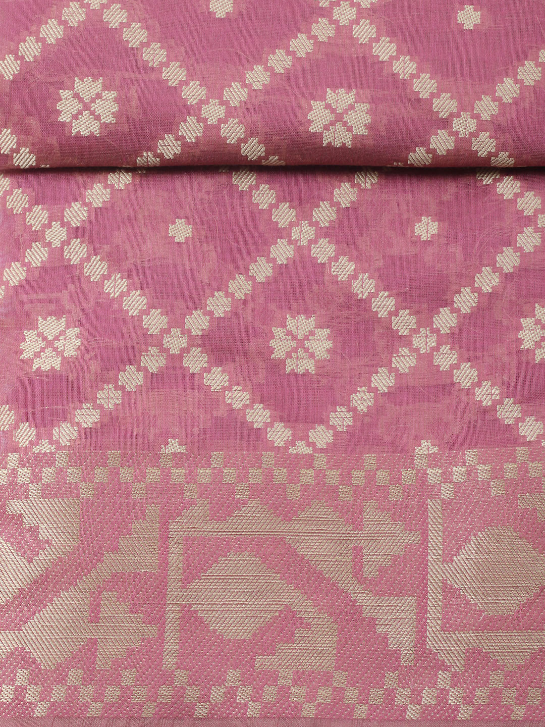 Printed Chanderi Unstitched Suit With Pant &amp; Dupatta
