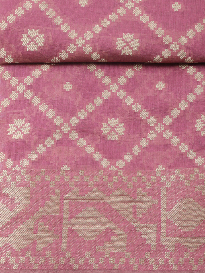 Printed Chanderi Unstitched Suit With Pant &amp; Dupatta