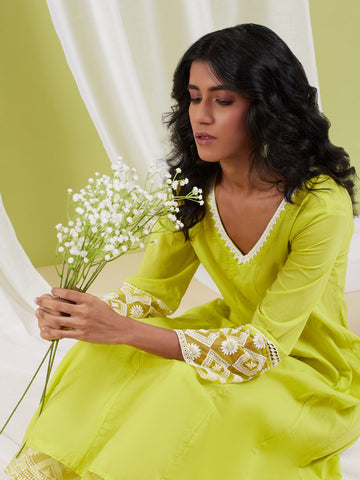 Plain Cotton Anarkali Kurta With Pants