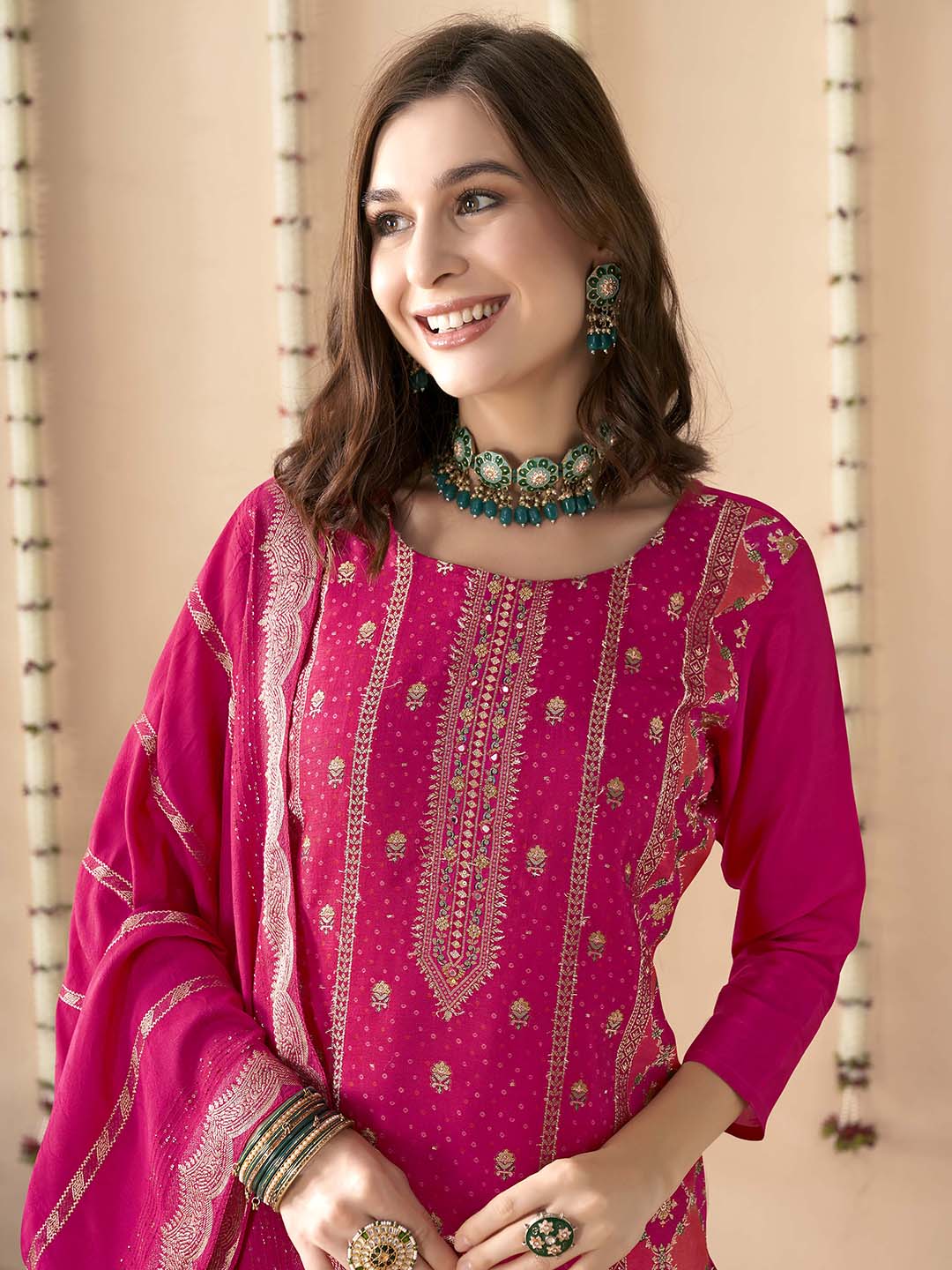 Embroidered Silk Kurta With Pant &amp; Dupatta