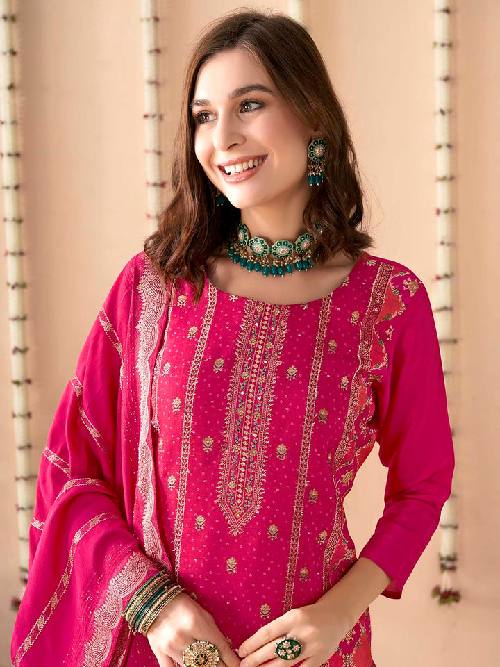 Embroidered Silk Kurta With Pant &amp; Dupatta