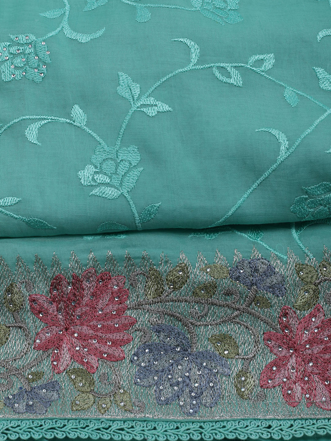Embroidered Organza Unstitched Suit With Dupatta