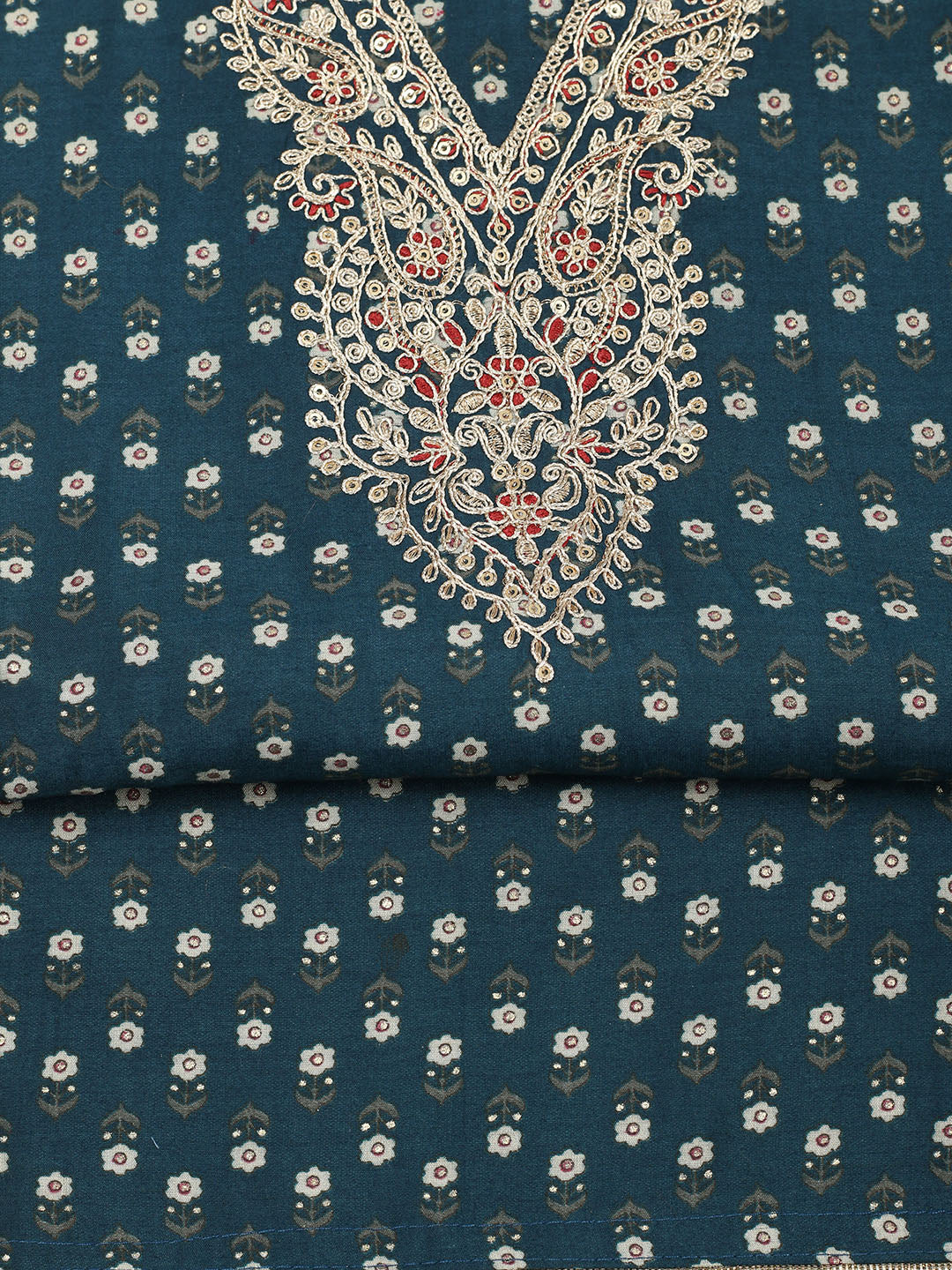 Embroidered Cotton Blend Unstitched Suit With Pant &amp; Dupatta