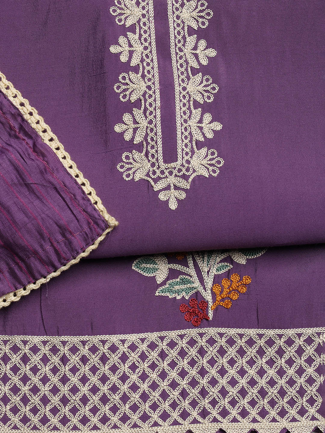 Embroidered Chanderi Unstitched Suit With Dupatta
