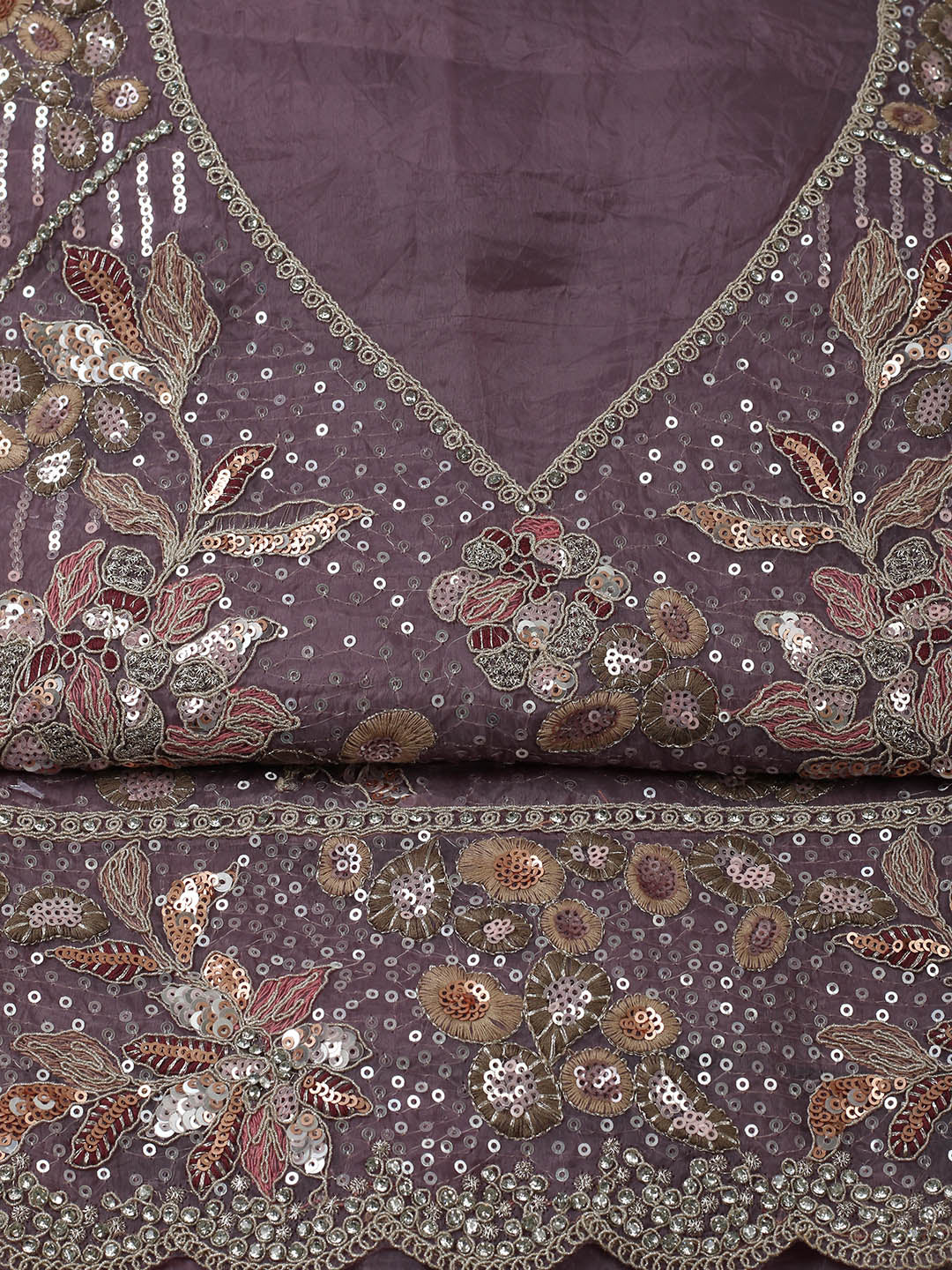 Embroidered Organza Unstitched Suit With Pant &amp; Dupatta