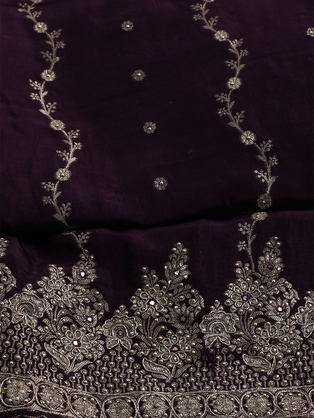 Embroidered Art Silk Unstitched Suit With Dupatta