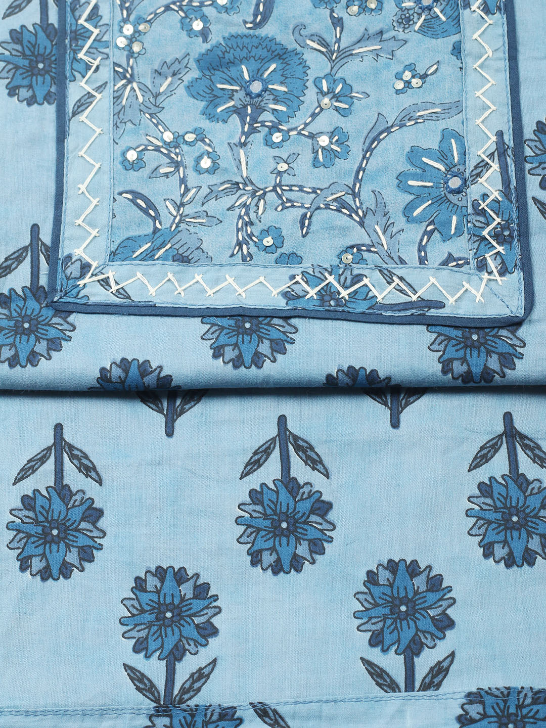 Printed Cotton Blend Unstitched Suit With Pant &amp; Dupatta