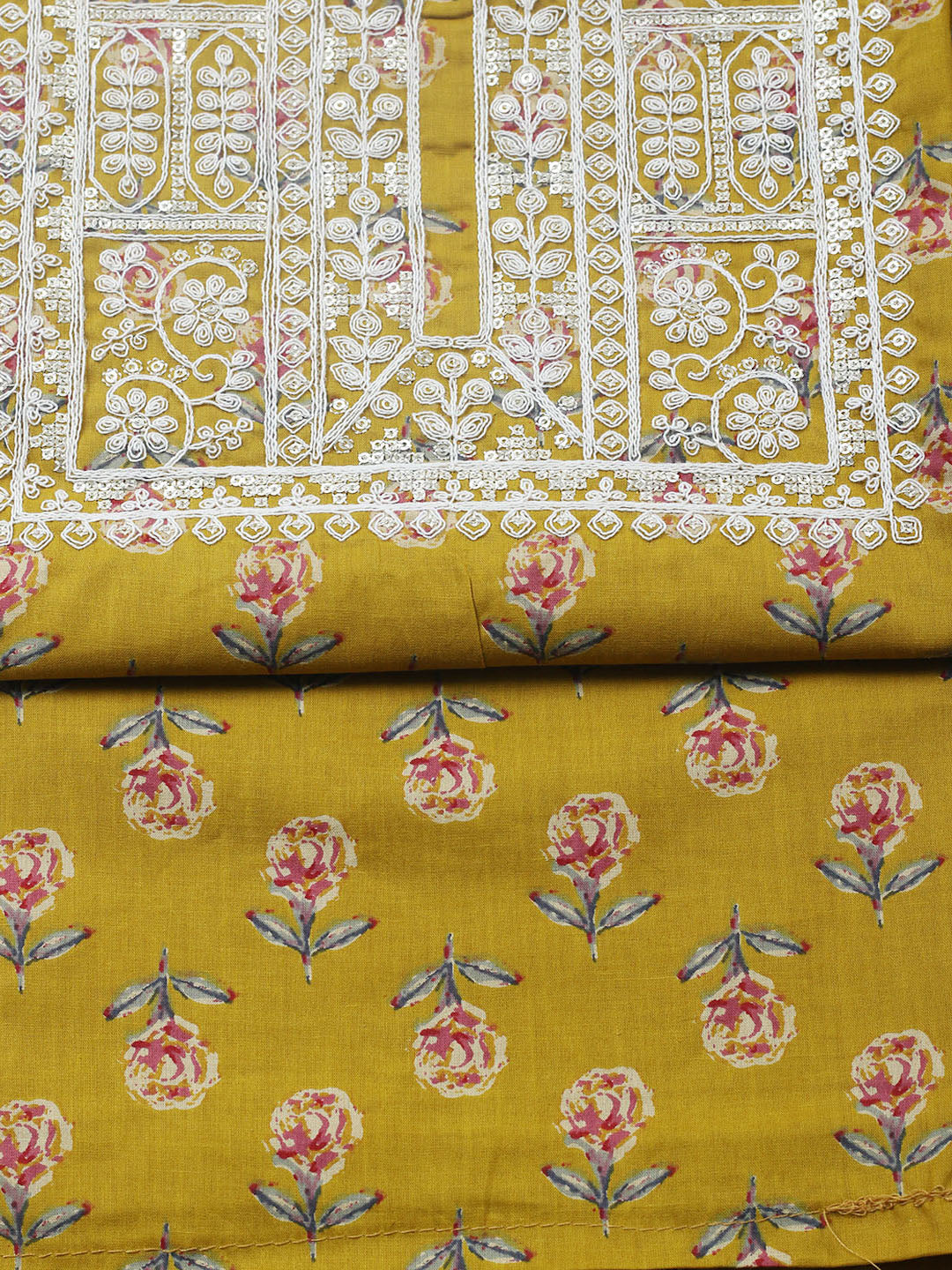 Printed Cotton Blend Unstitched Suit With Pant &amp; Dupatta