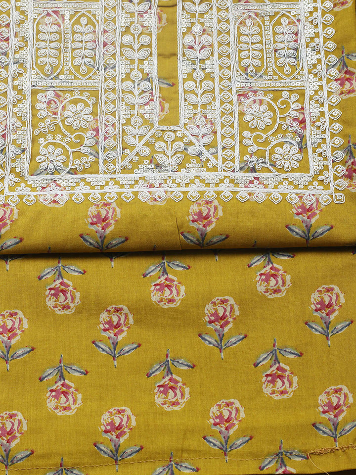 Printed Cotton Blend Unstitched Suit With Pant &amp; Dupatta