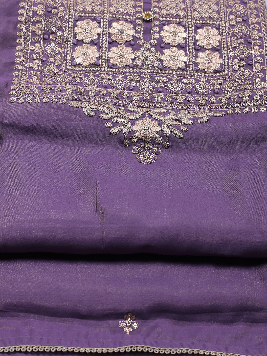 Neck Embroidered Chanderi Unstitched Suit With Dupatta