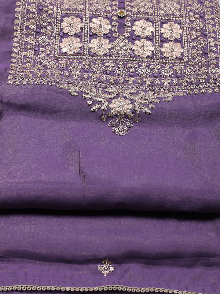 Neck Embroidered Chanderi Unstitched Suit With Dupatta