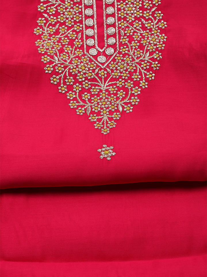 Neck Embroidered Chanderi Unstitched Suit With Dupatta